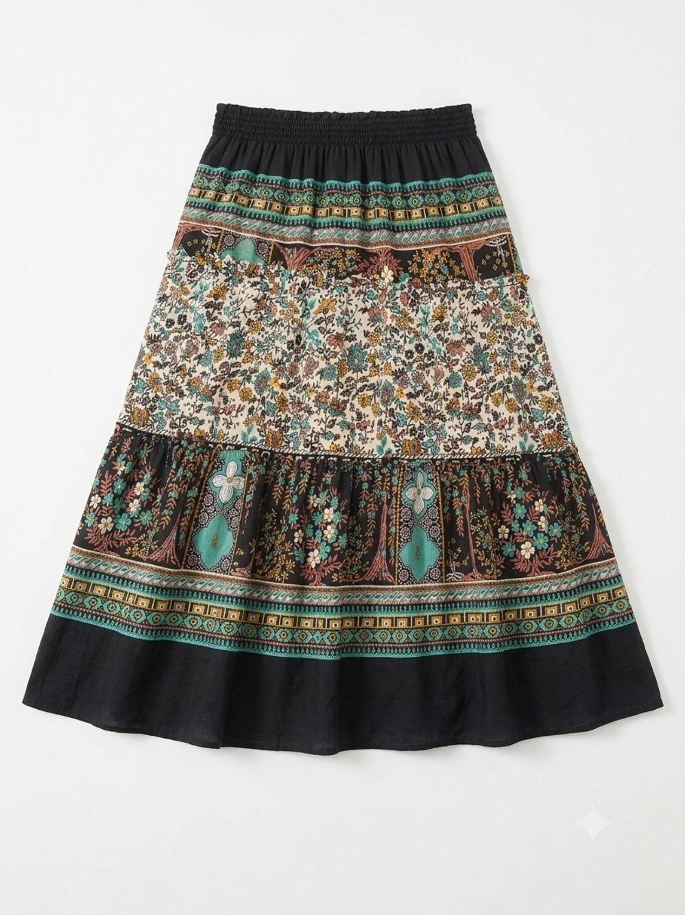 Bohemian Floral Tiered Midi Skirt